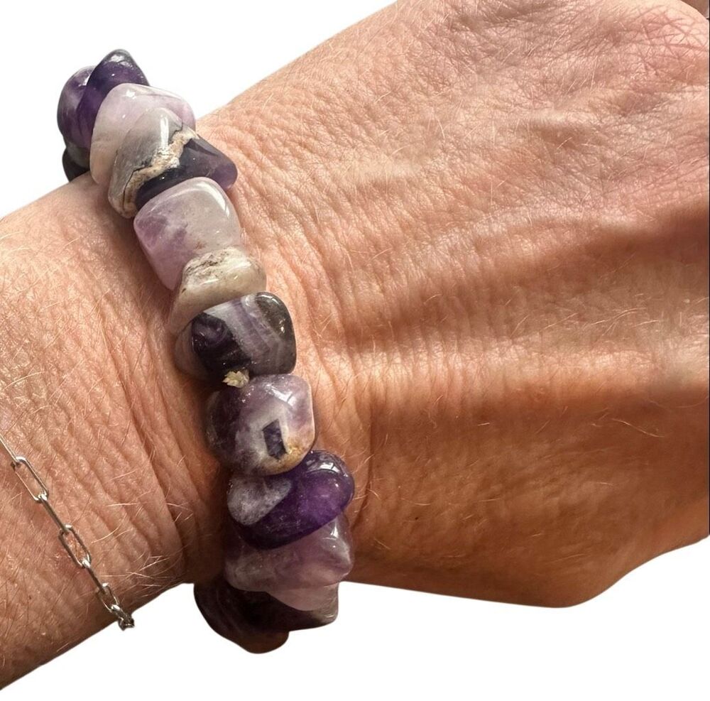 Amethyst Banded Stretch Bracelet Large Tumbled Stones